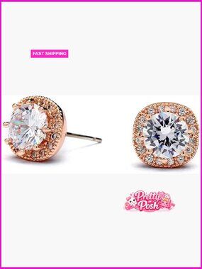 Rose Gold Cubic Zirconia Crystal Stud Earrings 10mm CZ Wedding Bridal